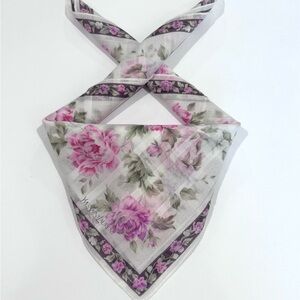 NWT Women Handkerchief YSL Rose Floral Pink White Cotton Pocket Square 18”